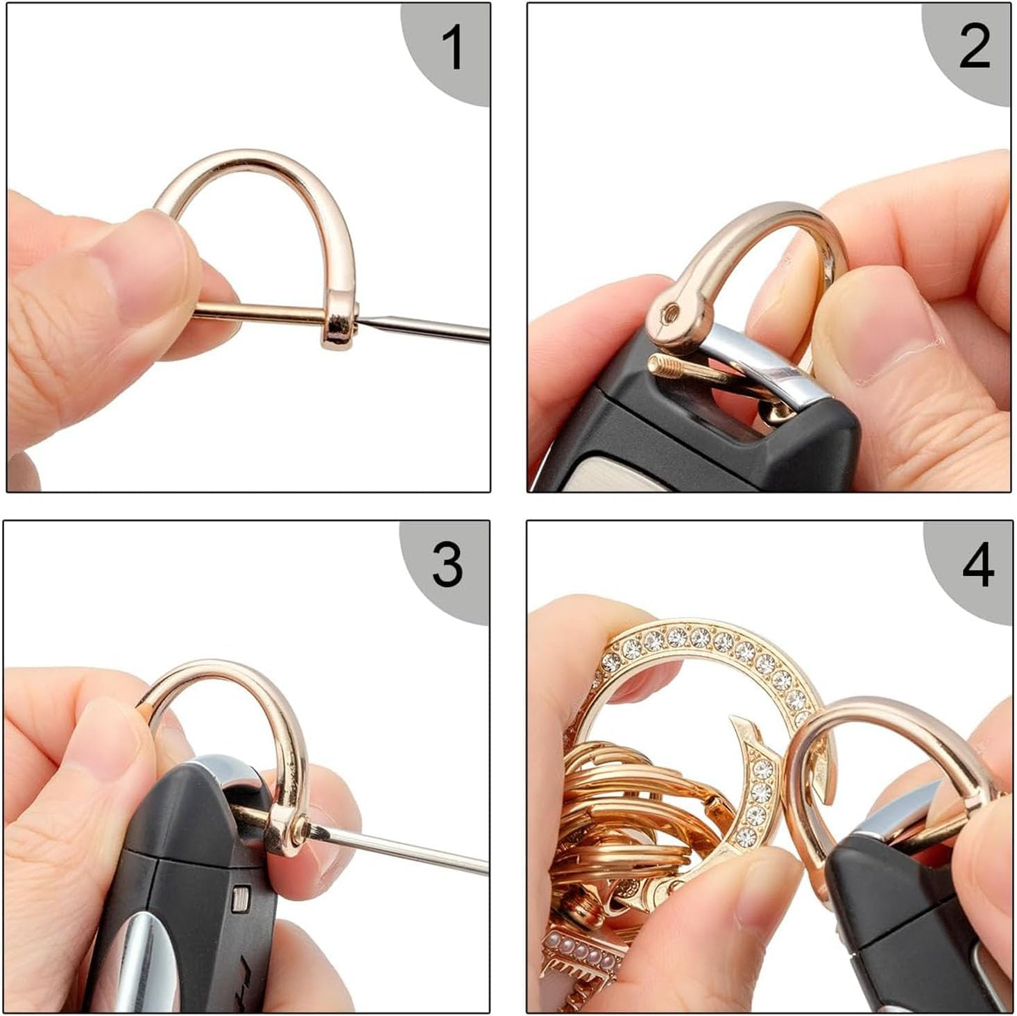 Leather Keychain Wristlet,2Pcs Leather Car Keychain Key Ring Lanyard Accessories,Rhinestone Inlaid Alloy Car Key Chain,360&deg;Rotatable Wrist Fob Keychain Holder,Car Key Chain Cover image number 2