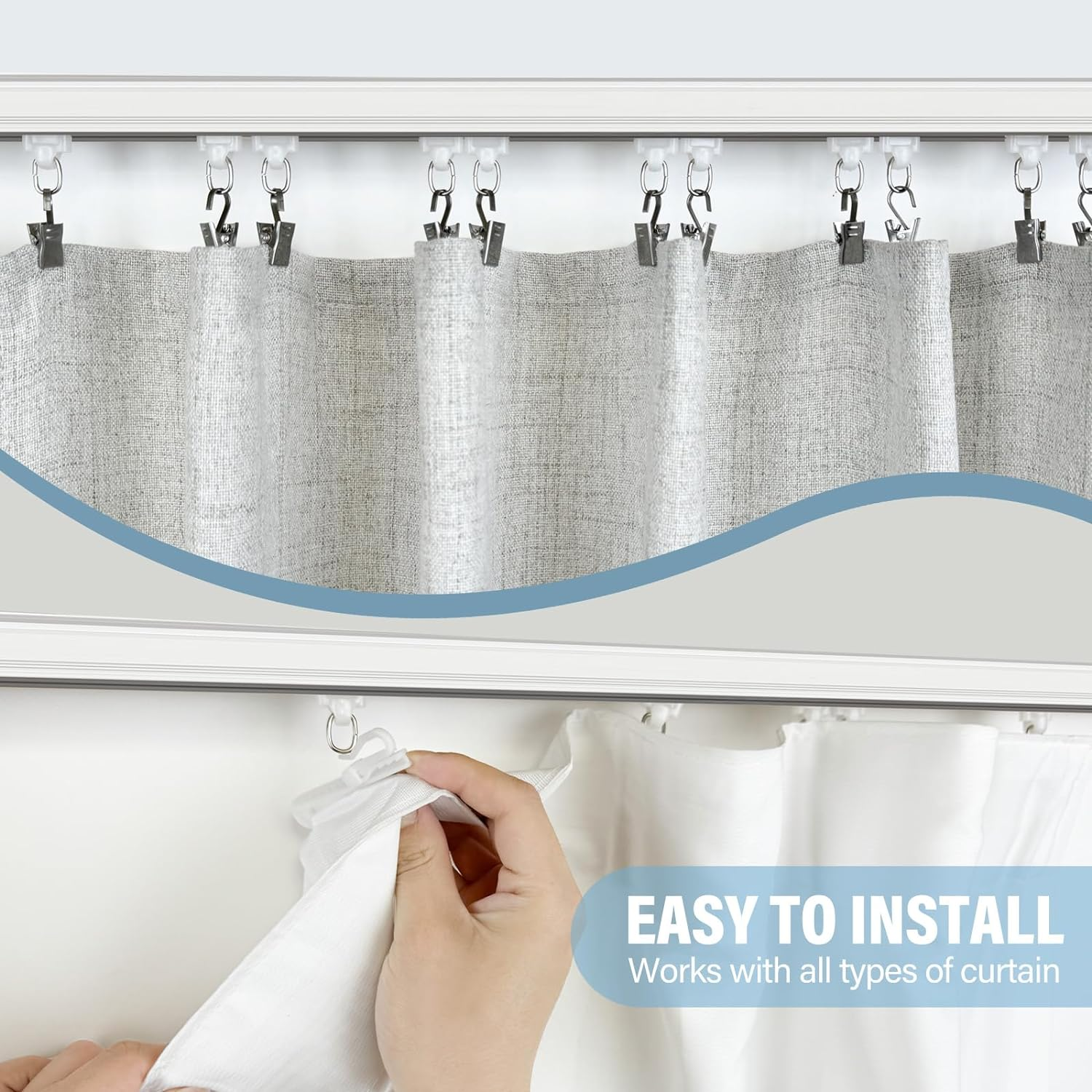 Hoeflife Curtain Track Ceiling Mount Heavy Duty Sliding Curtains Tracks Rails Rod System Room Divider with Clips 6-9Ft White image number 3