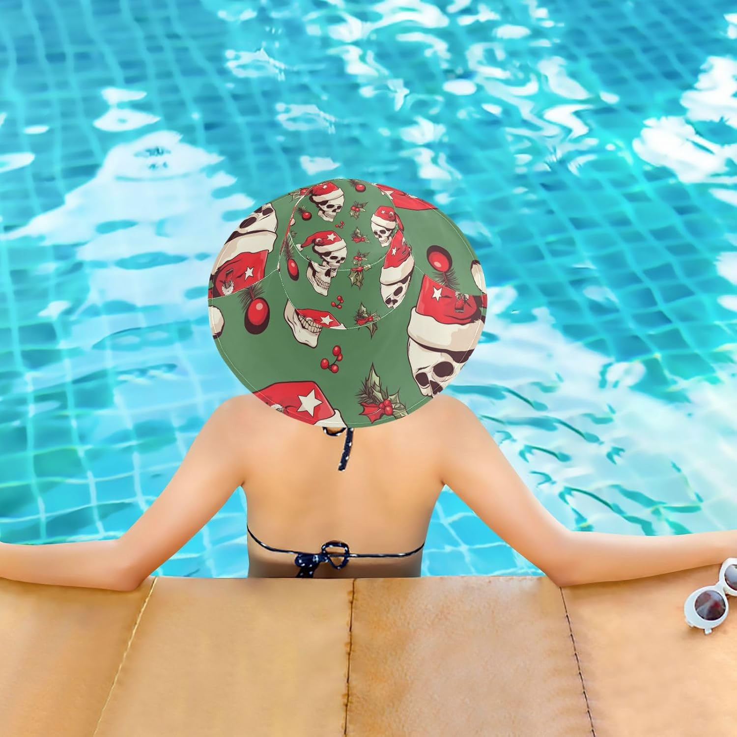 Christmas Skulls Foldable Womens Wide Brim for Summer Decorative Wide Brim Sun Hats for Womens Summer Elegant Gorro De Playa Para Mujer, Christmas Skulls, One Size image number 5