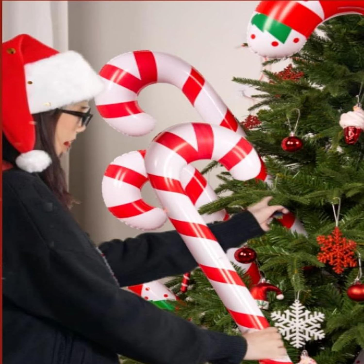 Soochat Inflatable Candy Canes Balloons Inflatable Christmas Candy Cane for for Christmas Indoor and Outdoor Party Decorations Winter Holiday Supplies (Red) image number 4