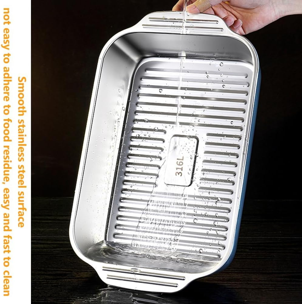 Stainless Steel Grill Pan with Lid, Deep Square Roast Pot, Commercial-Grade Fish Bake Boiler, Large Toast Seafood Caldron for Fish, for Oven/Stovetop/Bbq（41X21X8Cm） image number 1