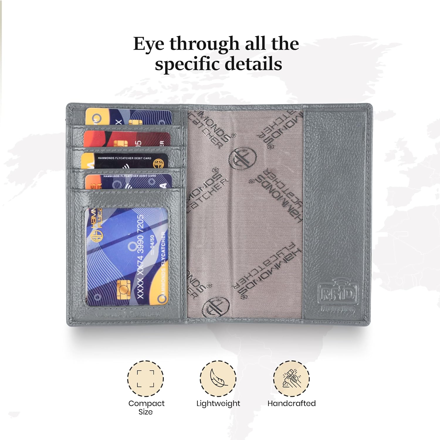 HAMMONDS FLYCATCHER Leather Unisex Passport Holder, Graphite Grey, Minimalist