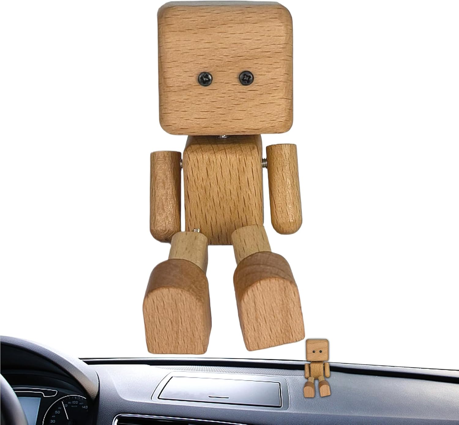 Shaking Wooden Man, Cute Shaking Feet Wooden Man Doll Figurine, Automotive Interior Decorations Display Ornaments for Long Driving Shelf Road Trip Home Desk Tabletop - Covered Beech image number 5