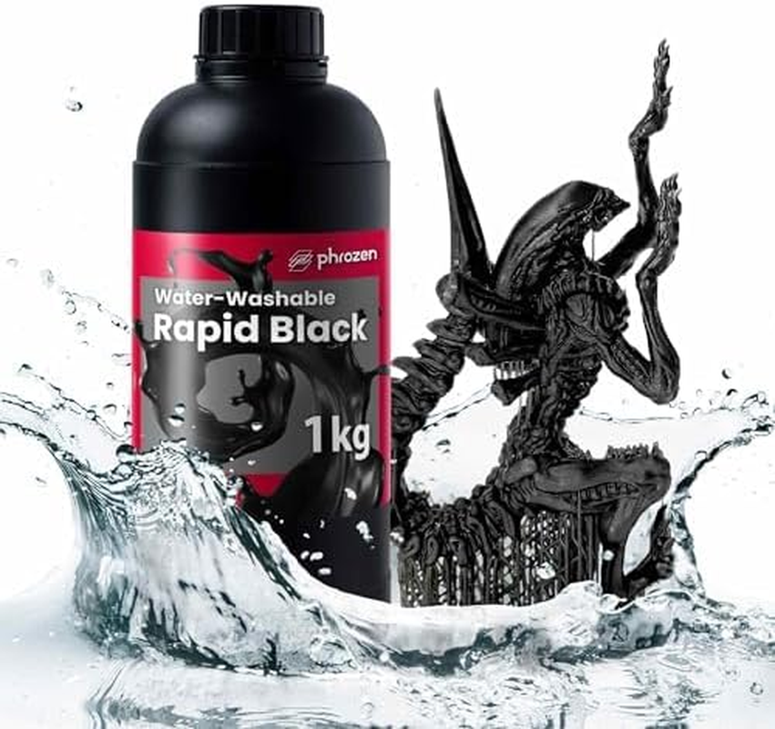 Phrozen Water-Washable 3D Printer Resin | Uv-Curing Resin for Most 405Nm LCD/DLP Printers | Standard Photopolymer Resin for General Modeling, Prototyping | Low Odor, Non-Brittle - Black (1Kg)