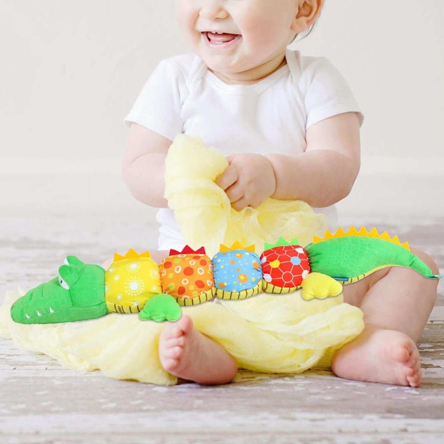 Baby Sensory Toy Stuffed Animal - Soft Crinkle Rattle Plush Caterpillar for Newborns 0-12 Months, Tummy Time & Auditory Development Infant Toy, Safe Bpa-Free Gift for Boys & Girls (Crocodile) image number 2