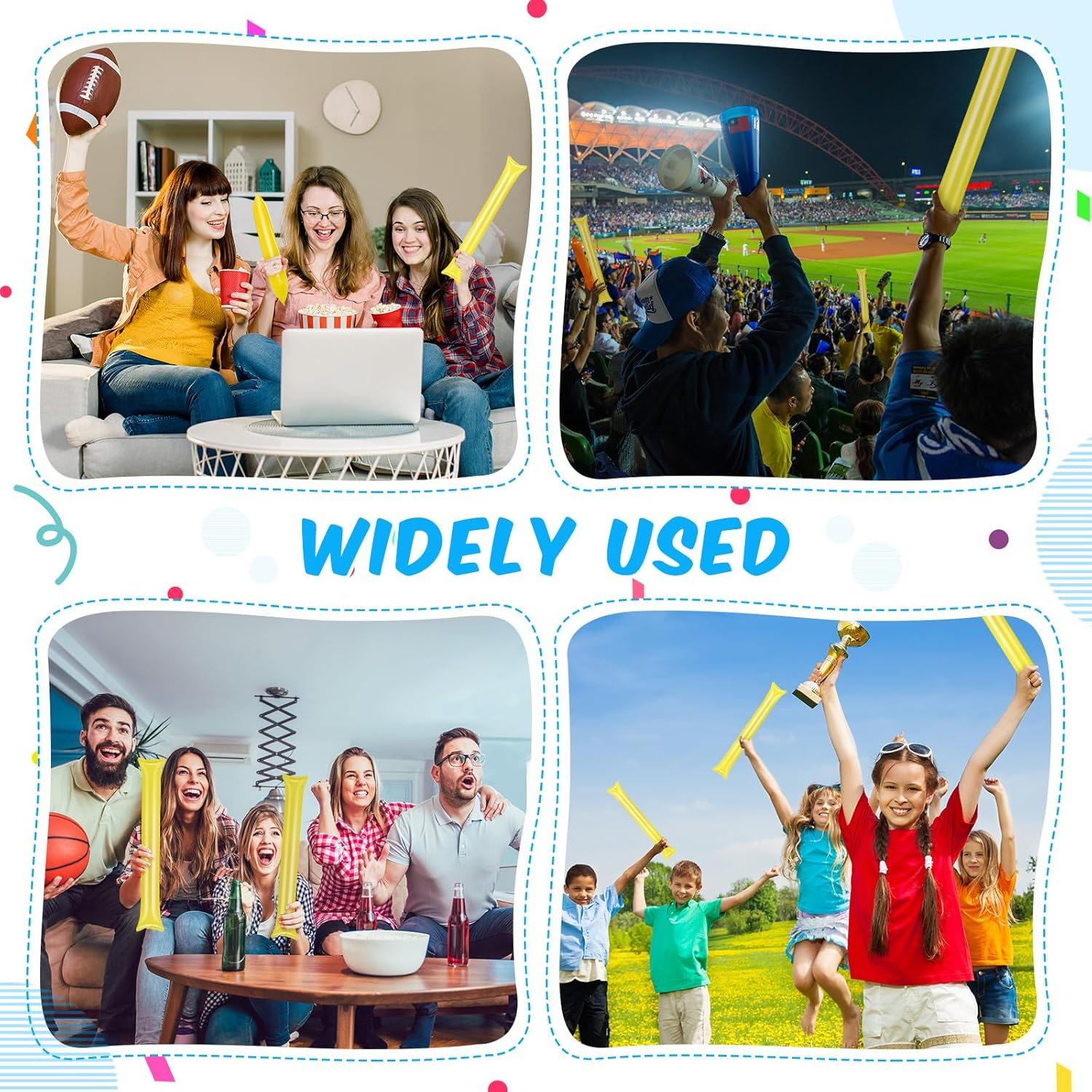 ZCYSRLQIN 50 Pcs Thunder Sticks Thicken Sporting Cheerleading Team Boom Sticks Cheering Sticks Plastic Clapper Inflatable Noise Makers Sporting Cheers Basketball Football Events Dance Party (Yellow) image number 4