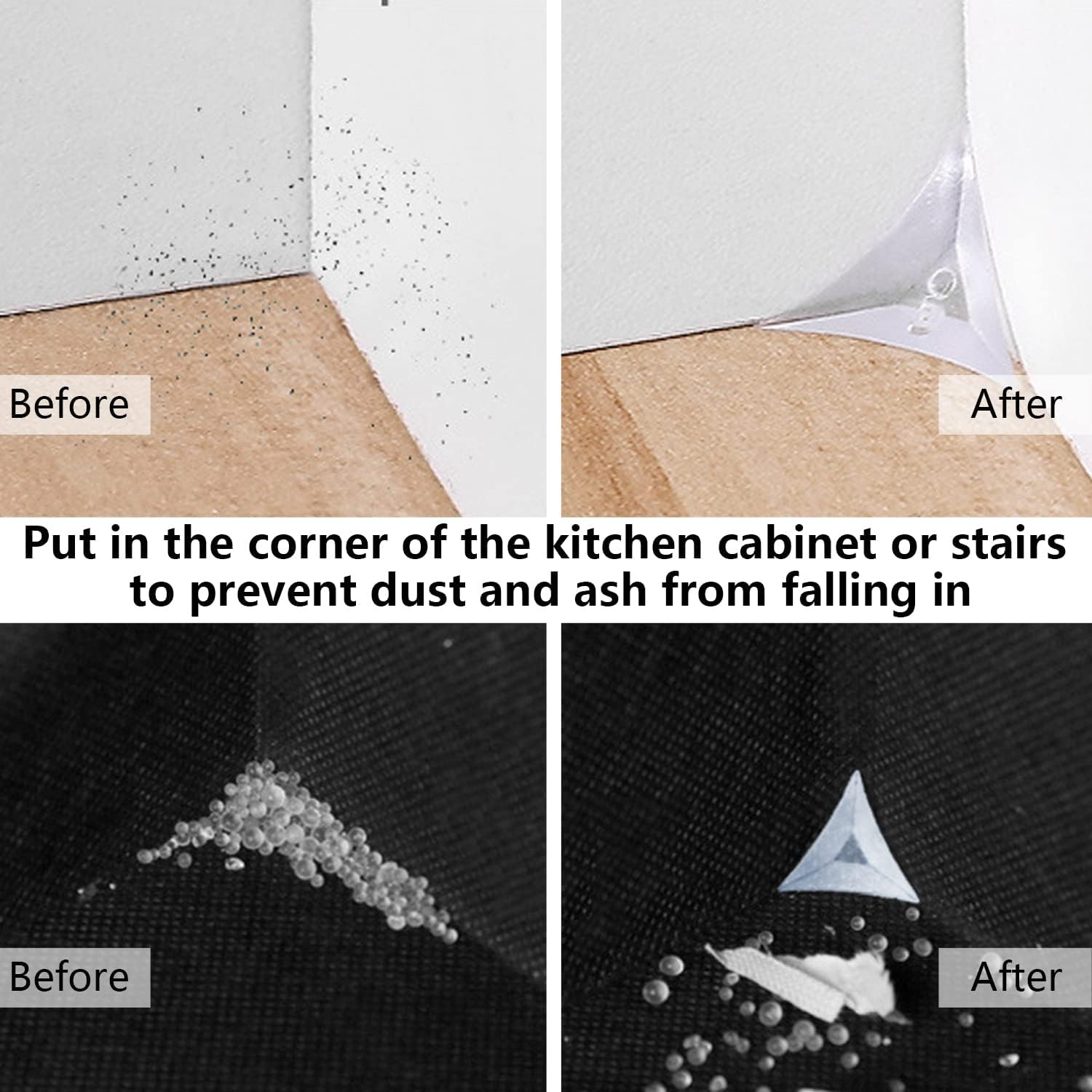 Stair Dust Corners Triangle Transparent Dust Corners for Stairs, Clear Crystal Corner Dust Guards for Stairs Suitable for Cabinet Drawer Desk Cupboard Furniture Dead Corners（120 PCS） image number 5