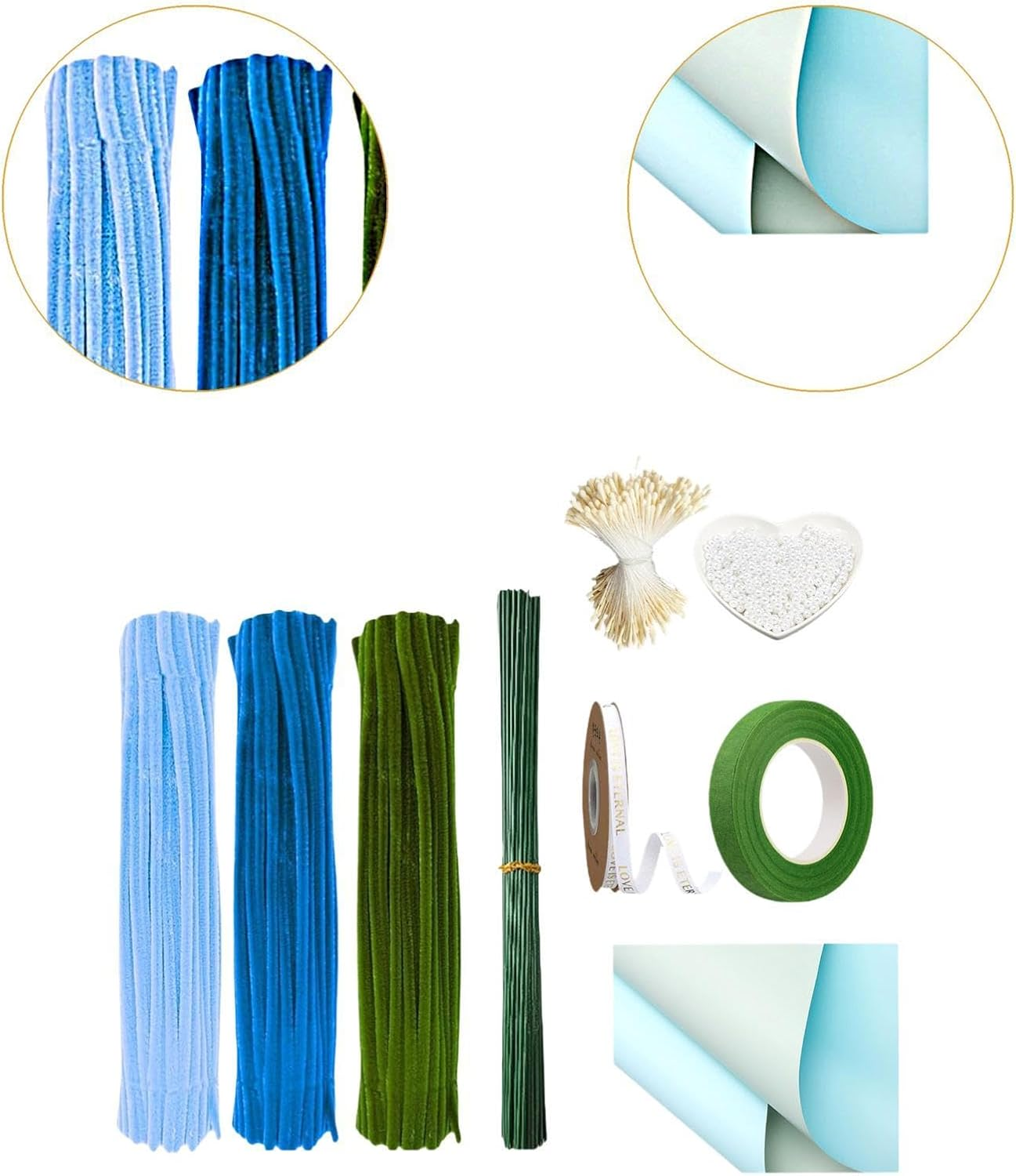 Nishiyuenyi Chenille Pipe Cleaners, Chenille Crafts, Creative Handmade Decorations, Pipe Cleaners for Crafts, Blue