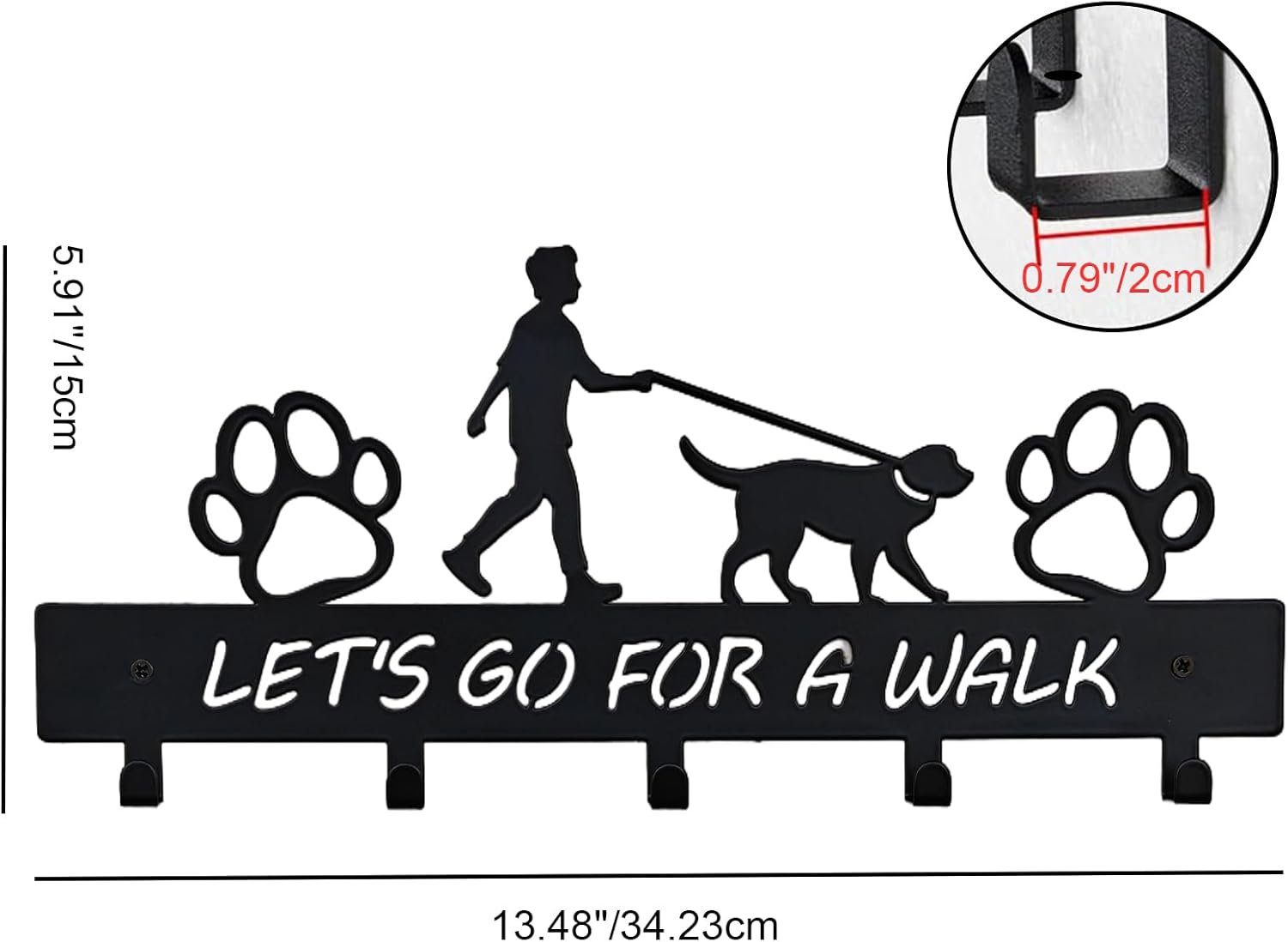 Dog Leash Holder Wall Mount, Dog Supply Organizer with 5 Hooks, Metal Key Hooks for Wall， Wall Storage for Hanging Leash, Vest, Harness, Keys