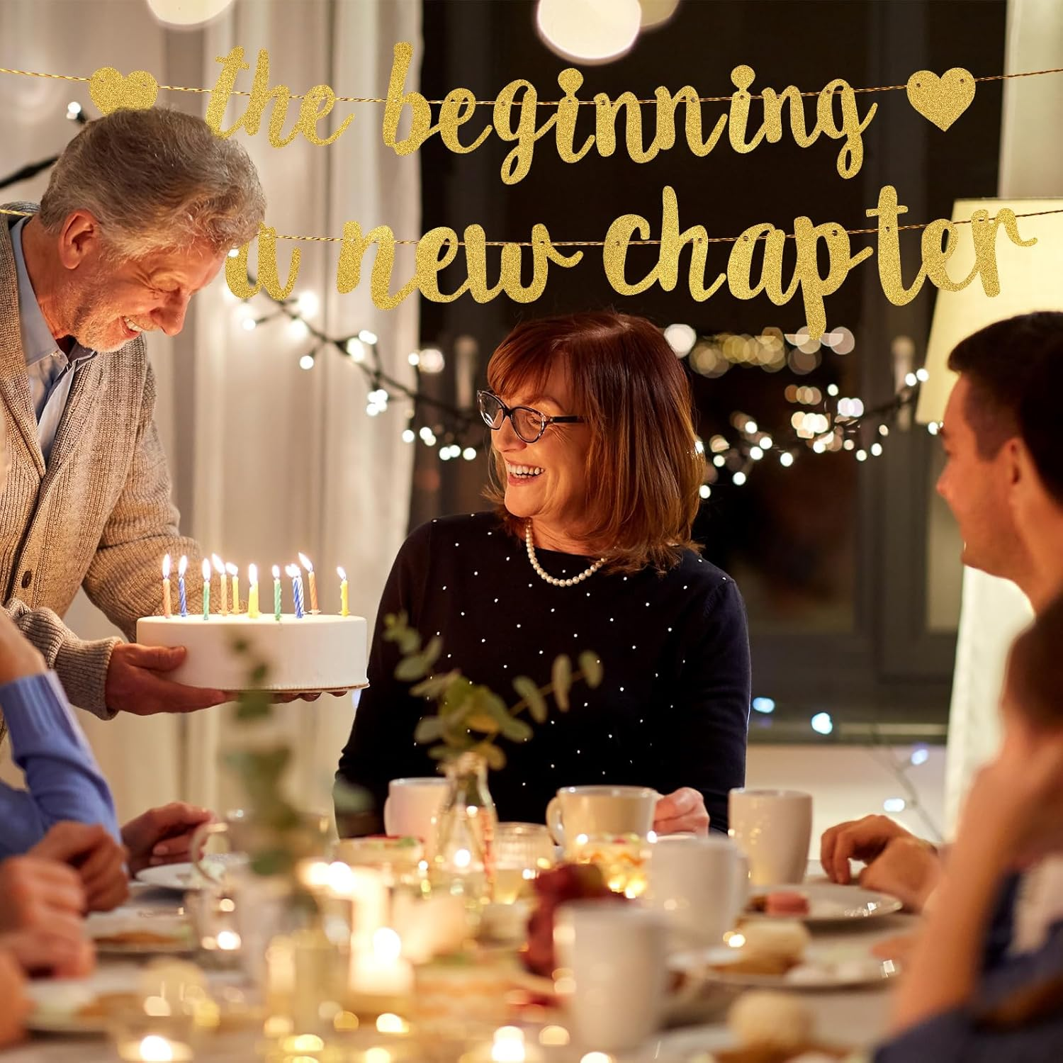 The Beginning of a New Chapter Banner, Shiny Congratulations Banner Farewell Party Garland Sign for Going Away House Warming Graduation New Job Divorce Engagement Party Decorations (Gold) image number 3