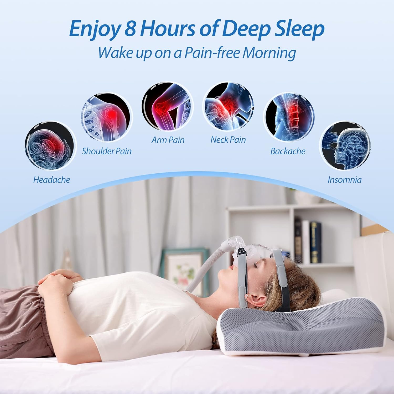 HOMCA CPAP Pillow for Side Sleeping, CPAP Nasal Pillows for All CPAP Users to Reduce Air Leaks, Neck Support Pillows for Sleeping for Neck Pain Relief(Gray)