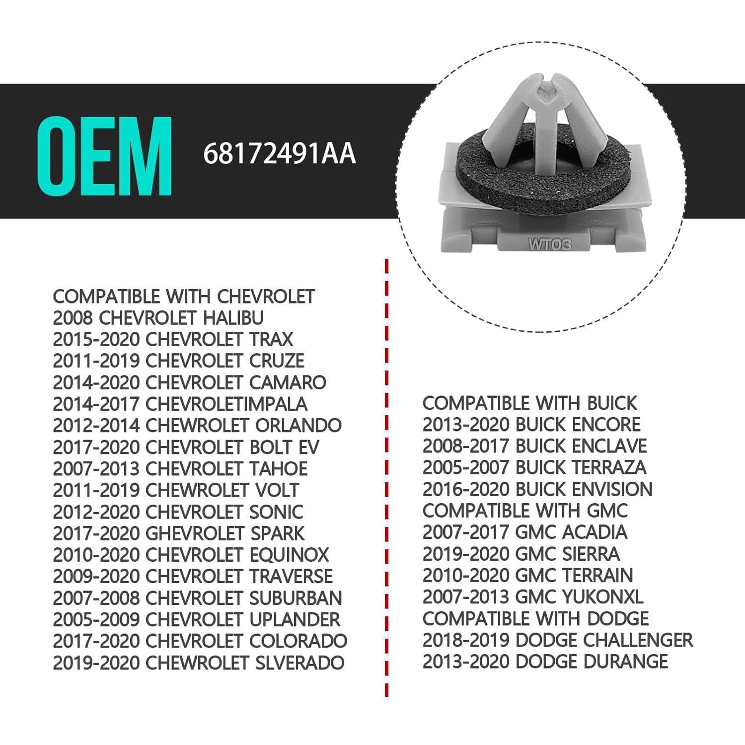 20Pcs Rocker Moulding Clip & Fender Exterior Trim Clips Compatible with Jeep Grand Cherokee Compass 68172491AA 68271803AA 68395627AA GM 11571175 19352782 image number 6