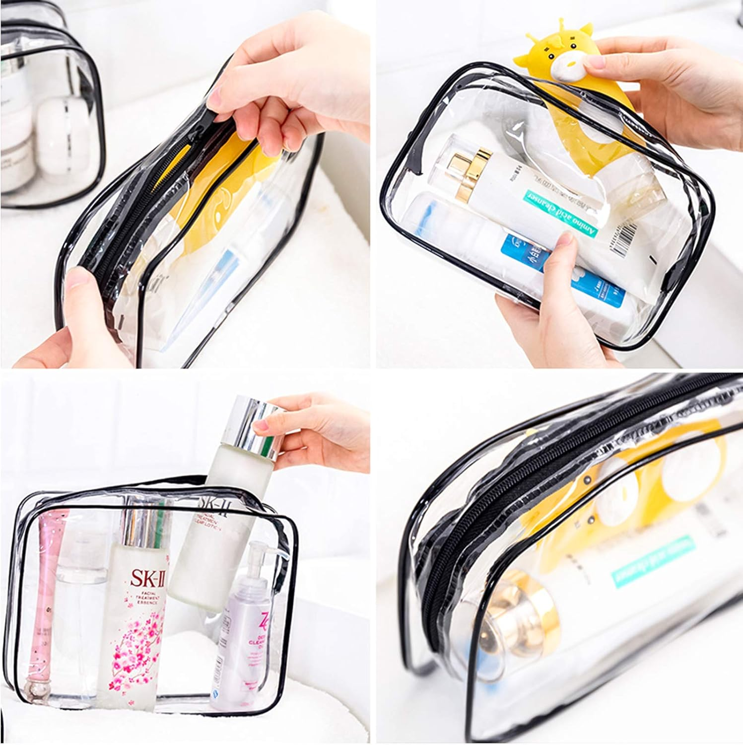 Clear Makeup Bags Set, 4 PVC Zippered Toiletry Carry Pouch, Travel Toiletries Bag, Portable Cosmetic Makeup Organizer Case, for Vacation, Bathroom and Organizing