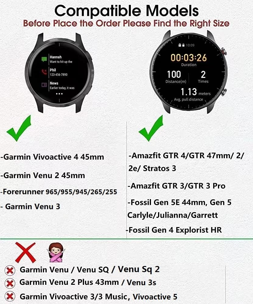 GARTOO Elastic Bands for Garmin Vivoactive 4/Venu 2 45Mm/Venu 3/Forerunner 255/955/265/965 Watch Bands, 22Mm Nylon Sport Band for Amazfit GTR 4,GTR 3,GTR 2,2E,Ticwatch Pro 3,Fossil Gen 5 for Women Men - Black+Army Green image number 7