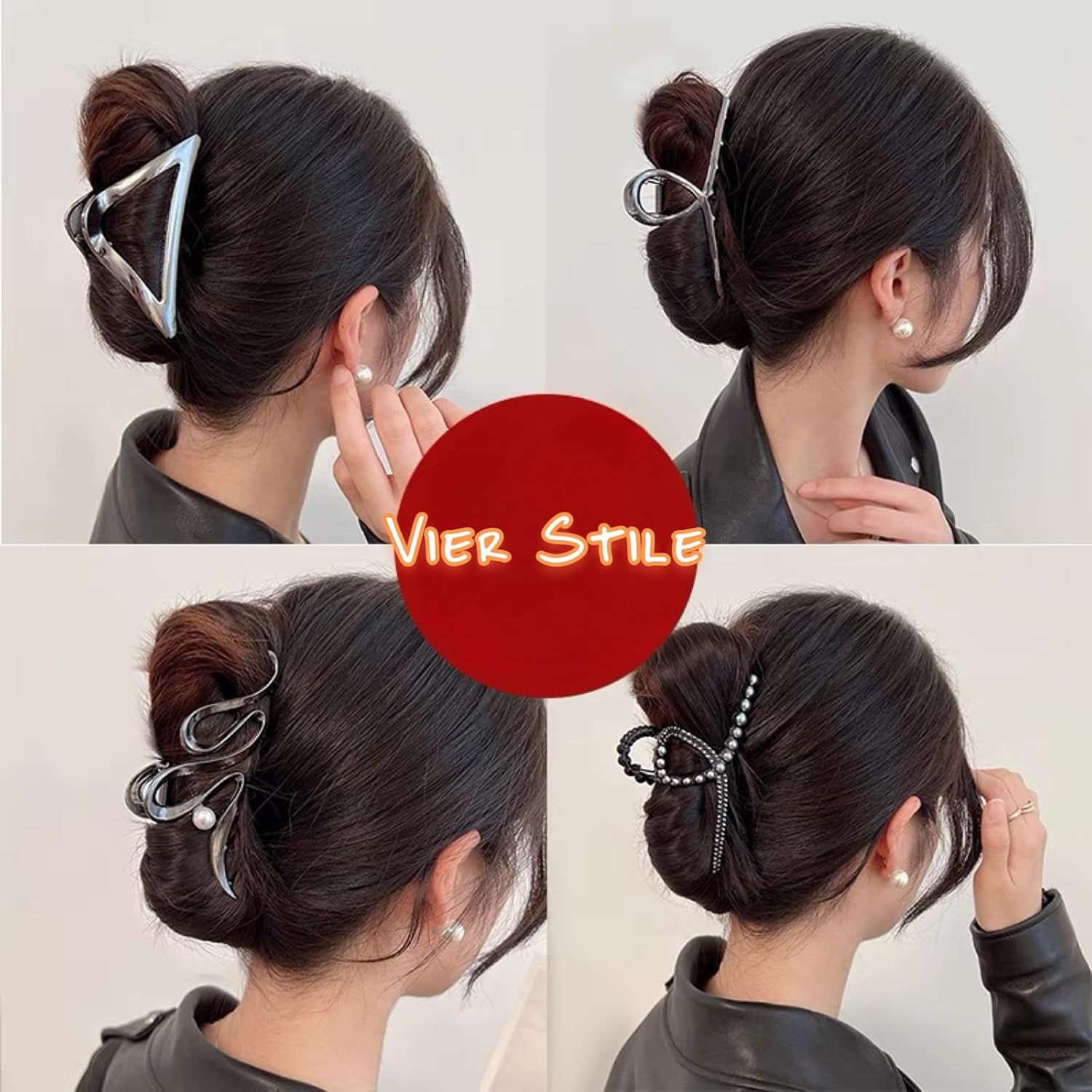 Ypkia Hair Claw Metal Black Large Hair Clips Women'S Set with Beads for Women and Girls Thick Hair Accessories (Pack of 4) image number 5