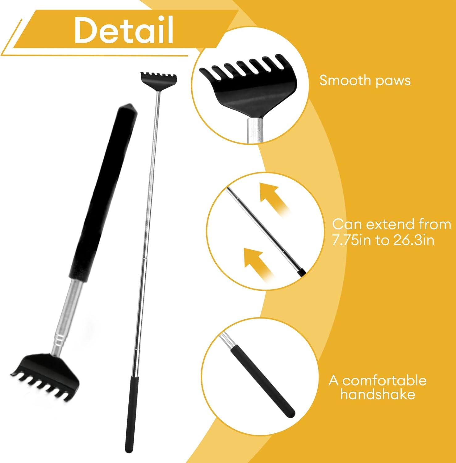 Ozessence 2 Pcs Back Scratcher, Portable Stainless Steel Telescoping Back Scratcher Pack for Adults Men Women Gifts, Itch Relief Tool with Rubber Handle (21-68Cm) (2 Pcs)