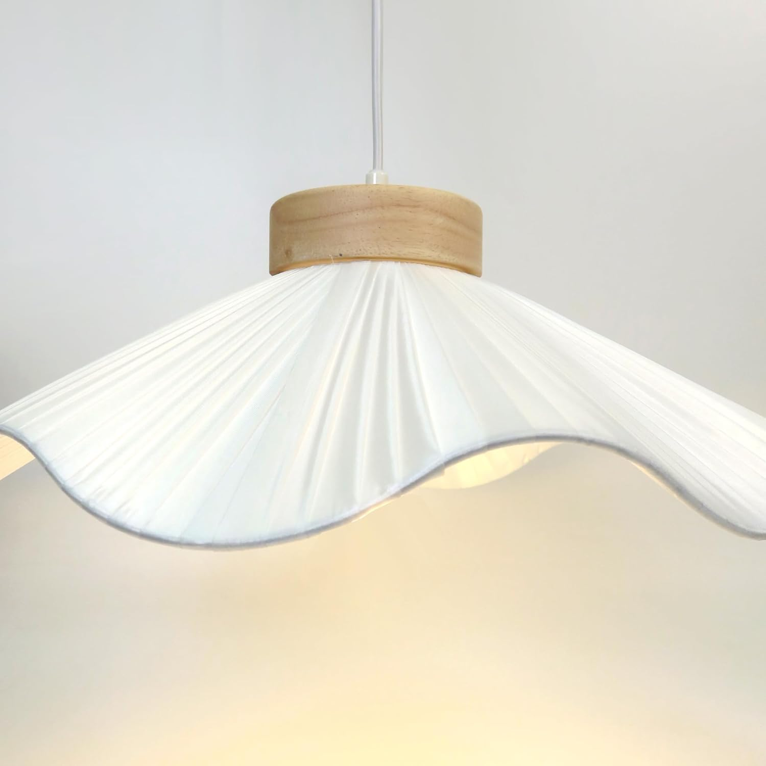 Lexi Lighting Seraphina Pendant Light, Large White Pleated Wave Fabric Lampshade, Wood Metal Ceiling Lamp, Overall Height 170Cm, Nordic Hanging Lighting Fixture for Indoor Kitchen Island Dining Table image number 4