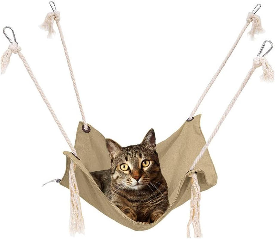 Breathable Pet Cage Hammock - Cat Hanging Bed with Metal Carabiners and Tassels, Suitable for Kittens, Rabbits, Small Dogs (Khaki) image number 5