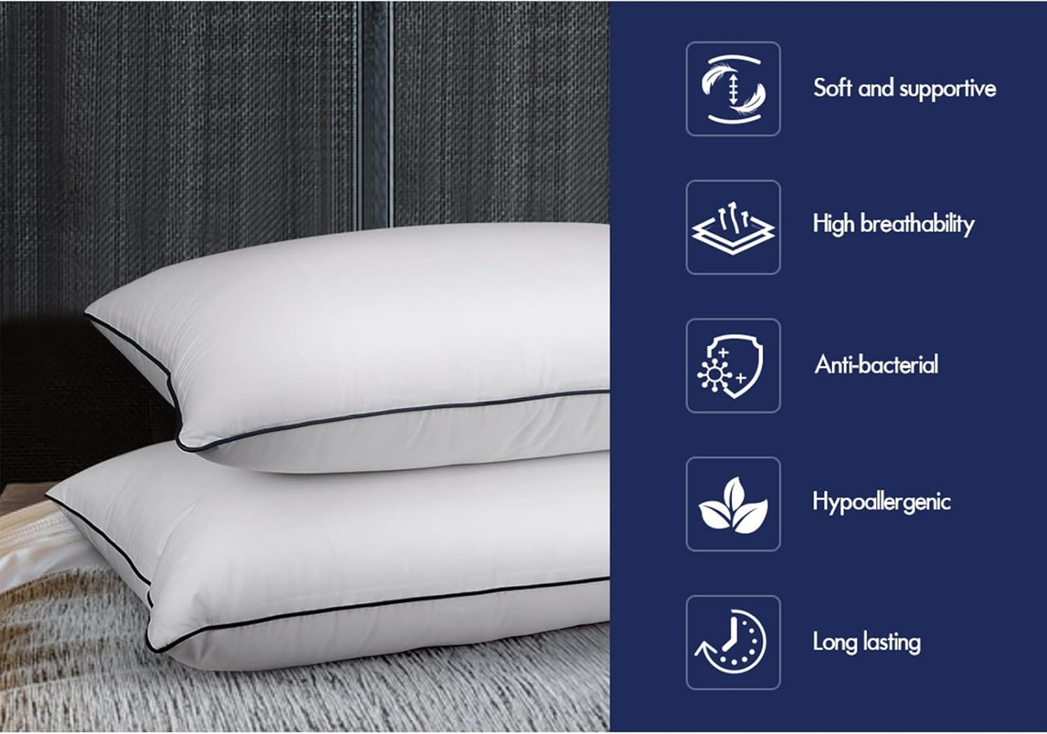 STARRY EUCALYPT 2 Pack Standard Size Microfibre Filling Soft Bed Pillow Cushion for Adults, Kids, Home, Dormitory and Hotel Use(1.5Kg Filling) image number 6