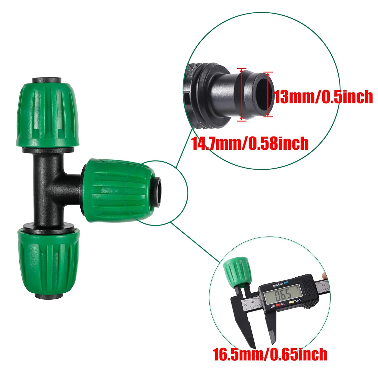 15 Pack 1/2 Inch Drip Irrigation Tee Fittings (1/2" ID X0.6-0.63" OD) - 1/2'' Drip Line Anti-Drop Barbed Lock Nut T Connectors for 1/2 Inch Drip Irrigation Tubing System Connection