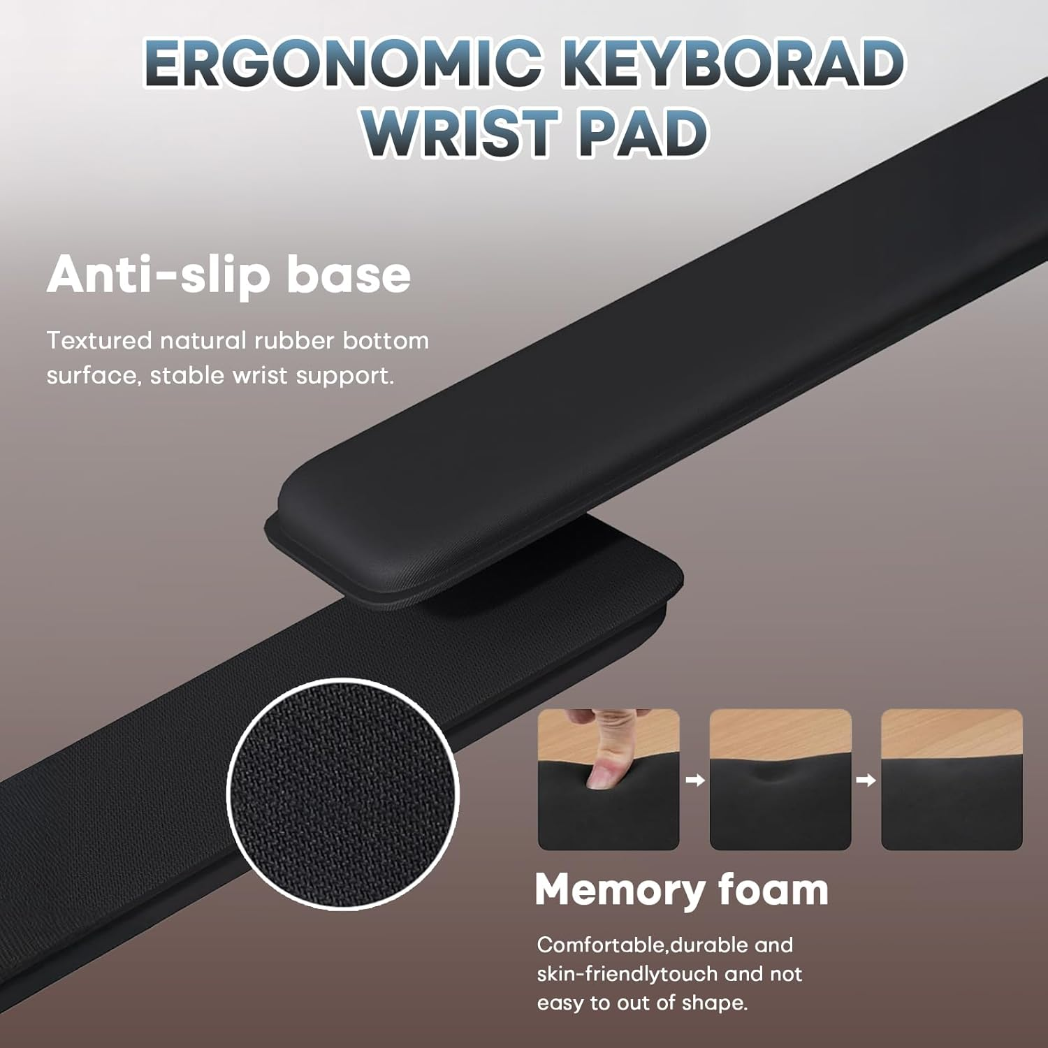 NNAKLLI Computer Keyboard Stand with Wrist Rest and Mouse Pad - Ergonomic Keyboard Wrist Rest with Anti-Slip Base, Great for Office Desk, Home, School (Transparent) - Black image number 6