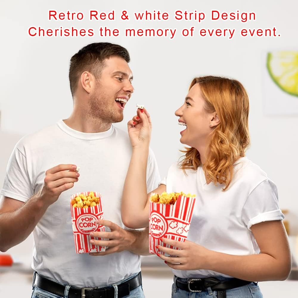 Zahaat 100 Pcs 1 OZ Popcorn Bags Red and White Bulk Popcorn Bags for Individual Servings Small Paper Bag for Movie, Theater, Carnival Party, Decorations image number 2
