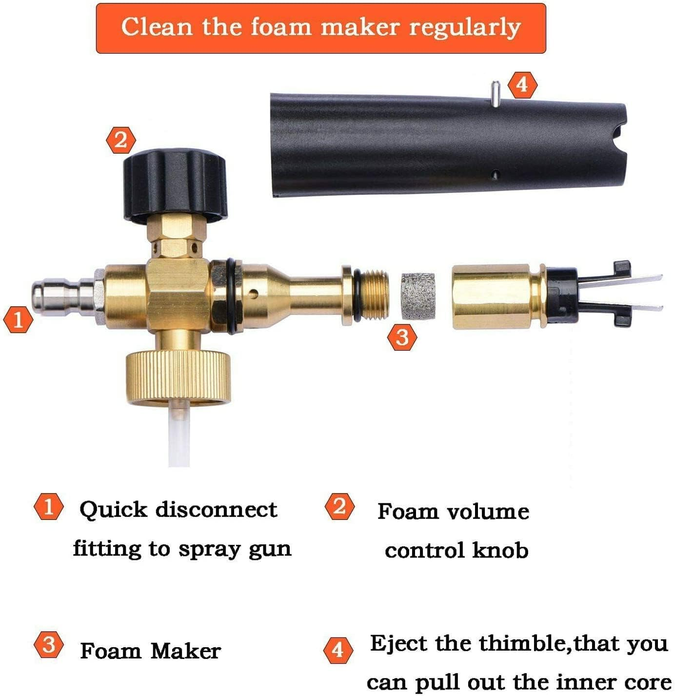 Foam Cannon Kit for Pressure Washer - 1 L Bottle Snow Foam Lance with 1/4 Inch Quick Connector & 5 Adjustable Spray Nozzle Tips for Car Detailing image number 3