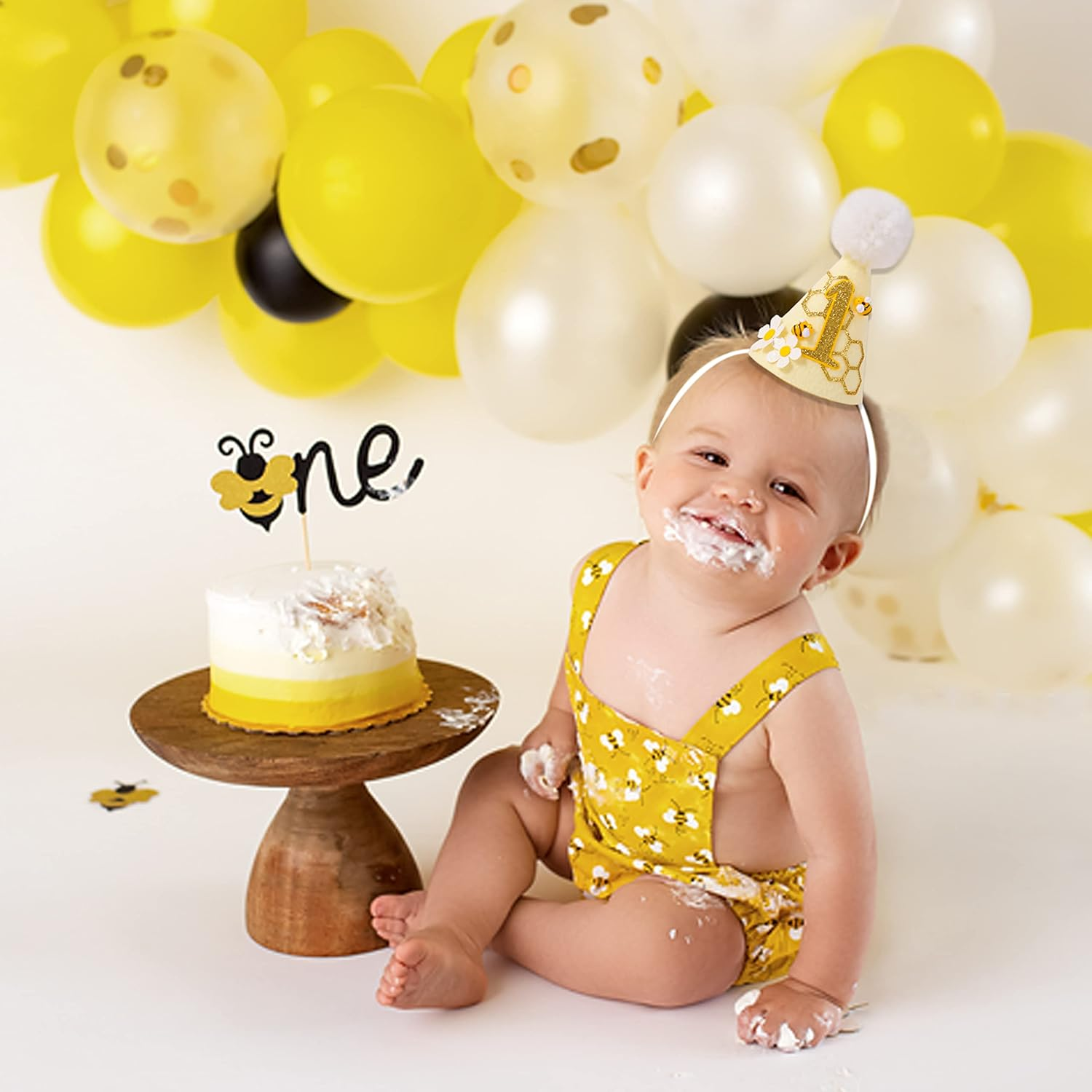 SYESQL Bee 1St Birthday Cone Hat - Party Hat with Photo Props for Baby'S First Birthday Party