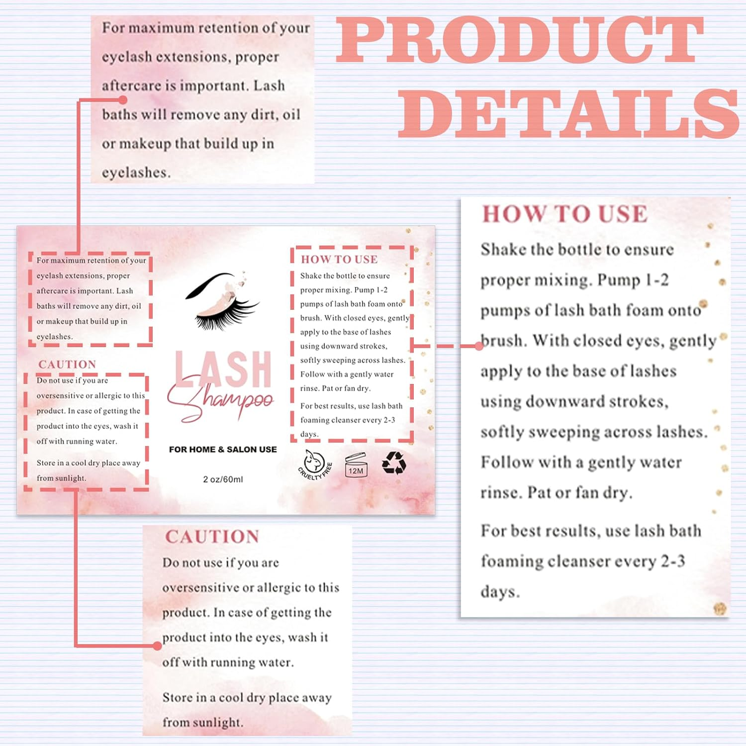 50Pcs Lash Shampoo Label Stickers for Bottle (B) image number 5