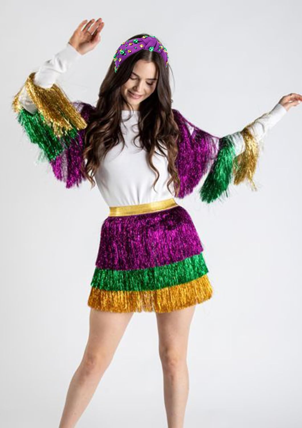 GLBCC Mardi Gras Hairband for Women Purple Pearl Rhinestone Knotted Headband Carnival Parade Party Hair Accessories image number 4