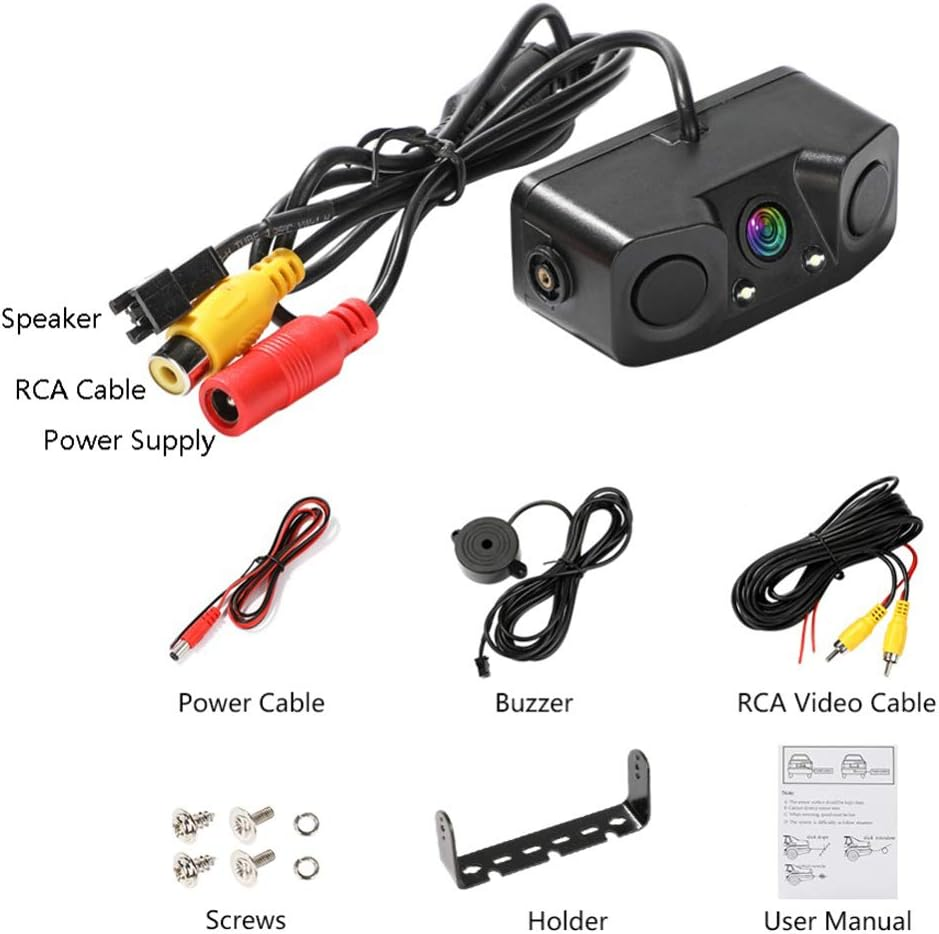 Polarlander 3 in 1 Rear View Camera Waterproof Video Parking Sensor Car Reverse Backup Camerawith 2 Radar Detector Sensors Bibi Alarm image number 1