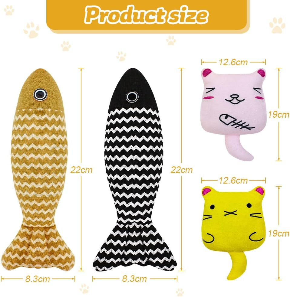 4 PCS Cat Catnip Fish Toy Set - Soft Kicker Toys + Linen Chew Toys + Adorable Fish Pillow, Interactive Play Toys for Cats & Kittens image number 6
