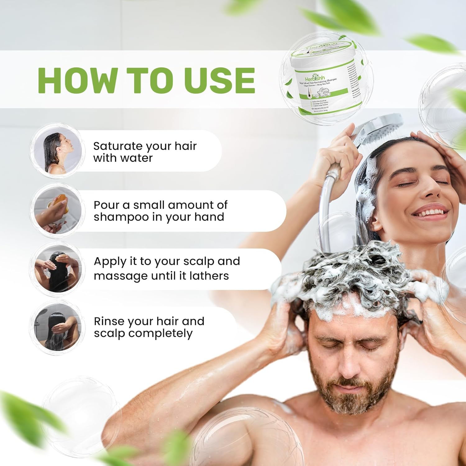 Herbishh Ginger Hair Revitalizing Shampoo Jar with Deep Sea Salt &ndash; anti Dandruff Shampoo for Weak, Brittle Hair & Dry Scalp &ndash; Boosts Hair Growth & Free from Mineral & Silicon Oil, 500 G/17.6 Oz image number 2