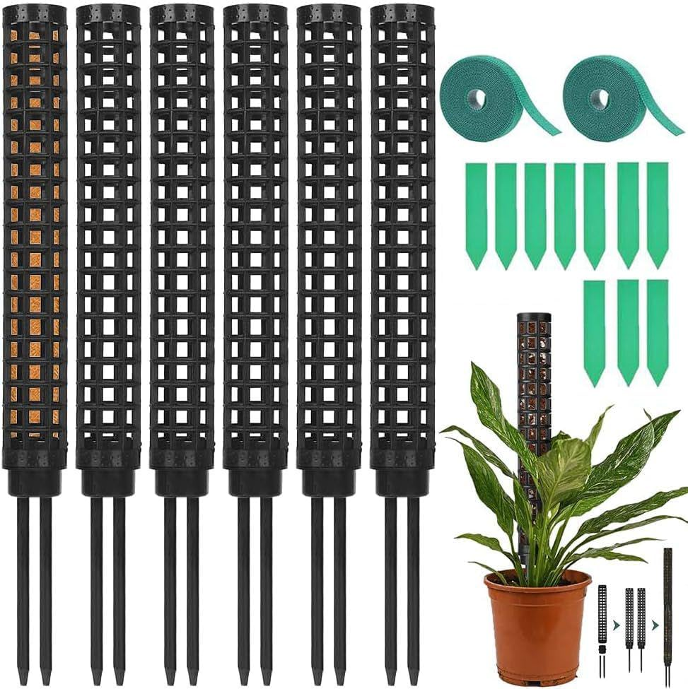 MLUOTALY Plastic Moss Poles for Climbing Plants, Indoor Plants Hollow Plant Pole with Labels and Garden Ties, Stackable Plant Support Stakes for Indoor Plants, Monstera, Vines (4PCS)