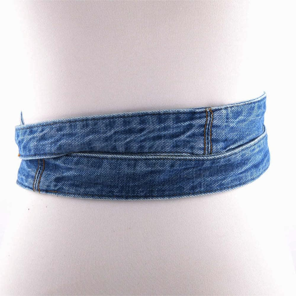 Aecibzo Women'S Denim Wide Waist Belt Self Tie Wrap around Obi Waist Band Cinch Boho Belt image number 3