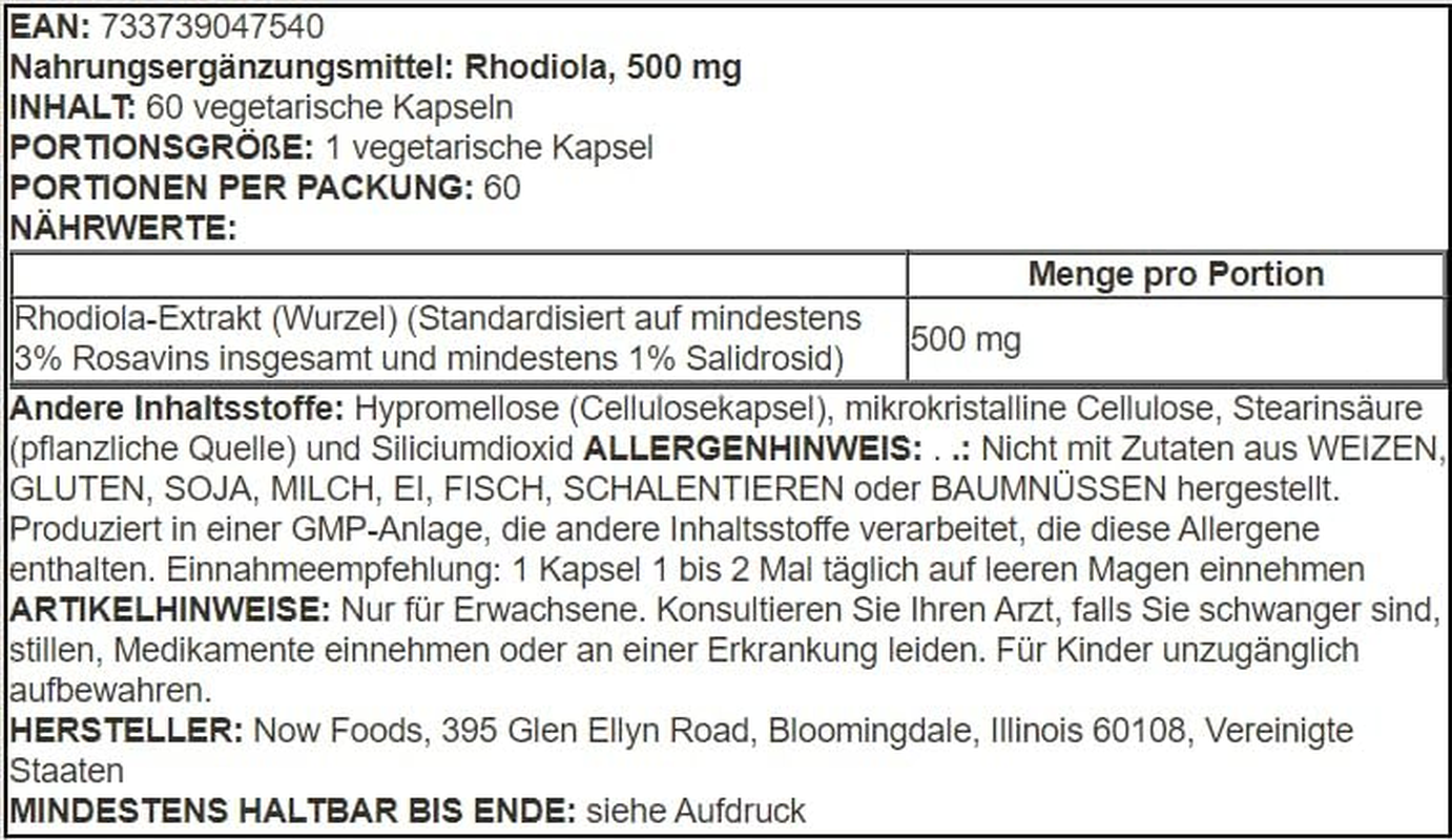 Rhodiola, 500 Mg, 60 Vcaps by Now Foods image number 1