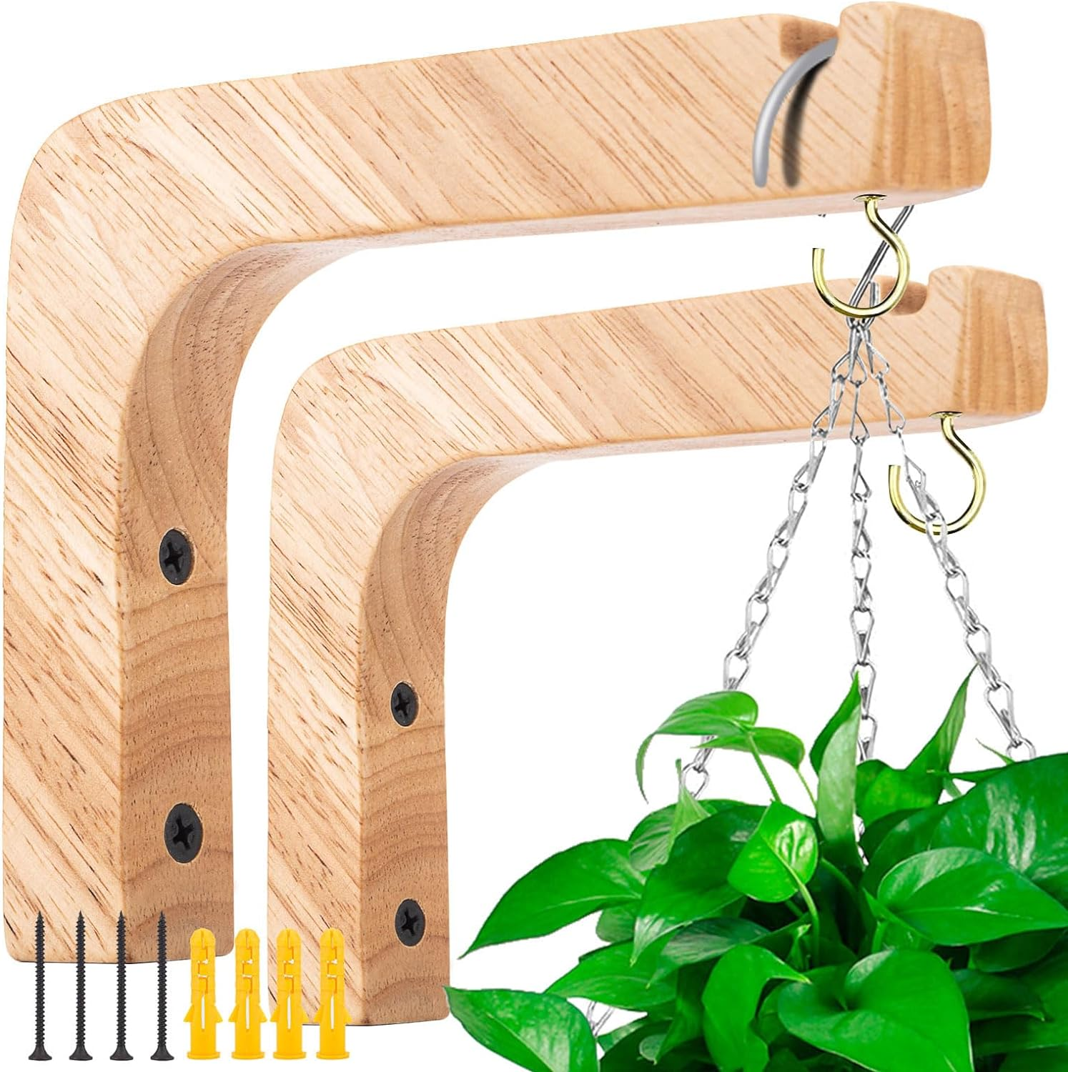 2 Pack 5.9 Inch Wooden Wall Hooks for Hanging Plants,Lanterns,Flower Bracket,Wind Chimes,Bird Feeders,Macrame Plant Hangers,Black