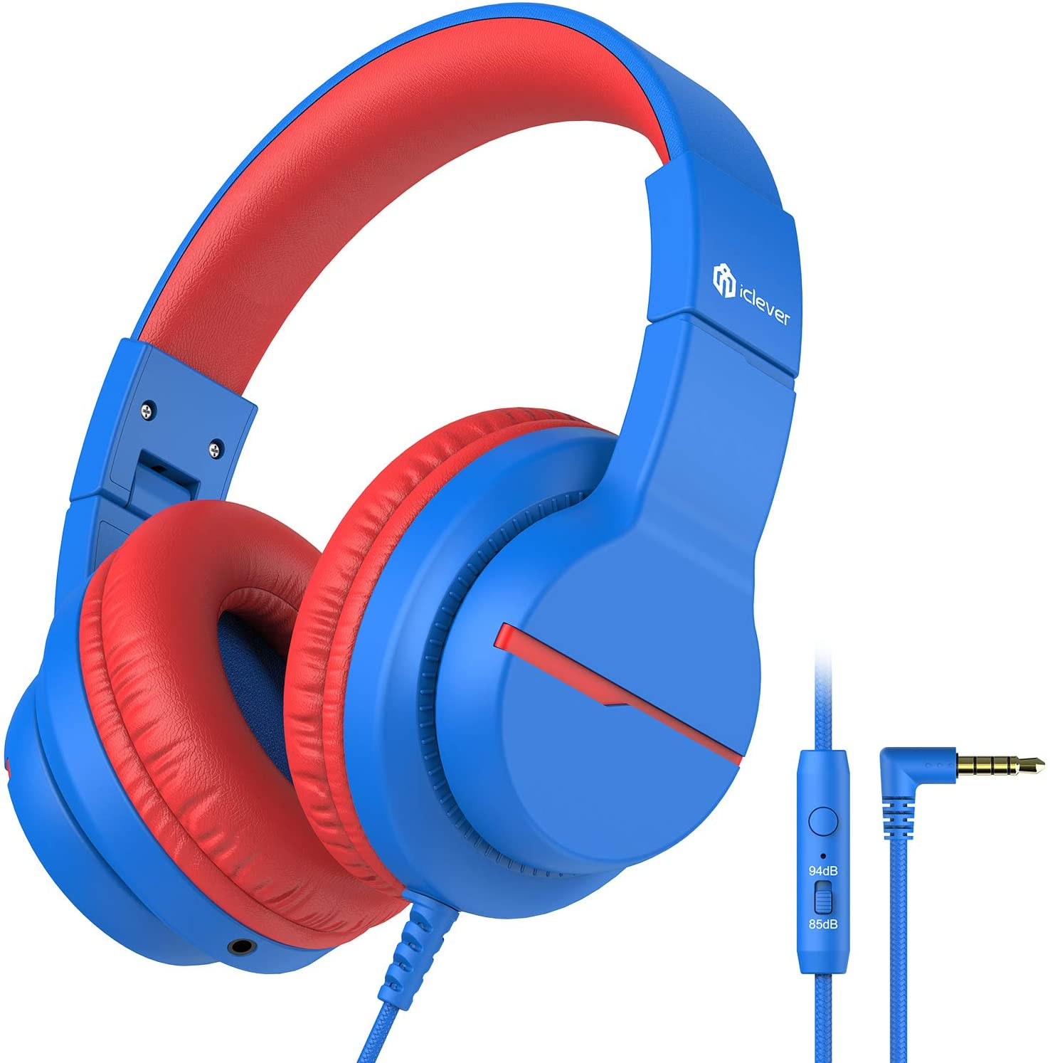 Iclever HS19 Kids Headphones with Microphone for School, Volume Limiter 85/94Db, Over-Ear Girls Boys Headphones for Kids with Shareport, Foldable Wired Headphones for Ipad/Fire Tablet/Travel, Blue