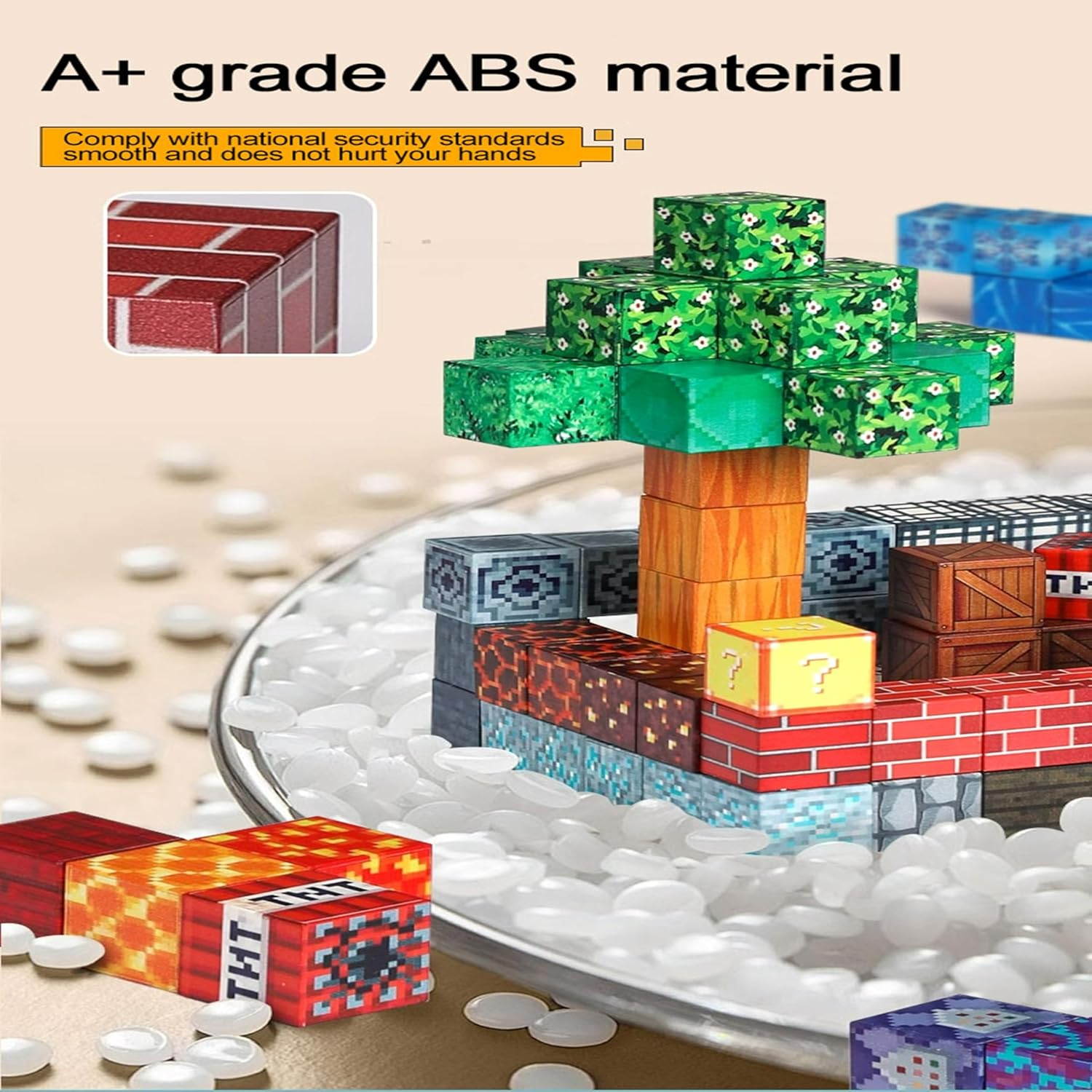 Magnetic Blocks, 128Pcs Building Blocks with 4 Figures, Premium Magnetic Tiles, Build Mine Magnet Cubes, Stem Construction Sensory Toys, Montessori Toys for Toddlers Gifts for Boys & Girls Ages 3+ image number 3