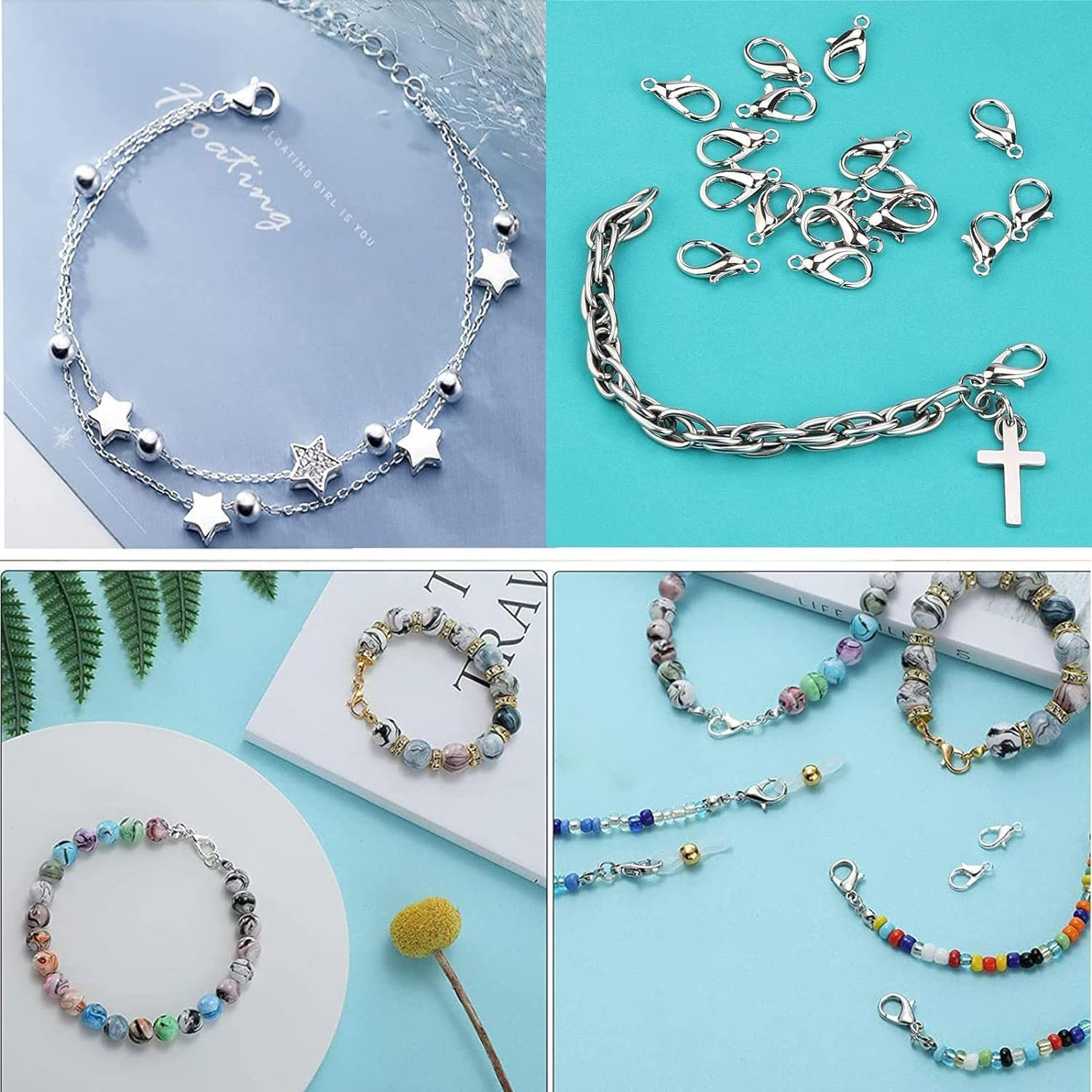 YUENTOEN Lobster Claw Clasps, 300 Pcs 12Mm Jewelry Lobster Clasps Curved Lobster Claw Clips for Necklaces, Bracelets and DIY Works(Silver) image number 1