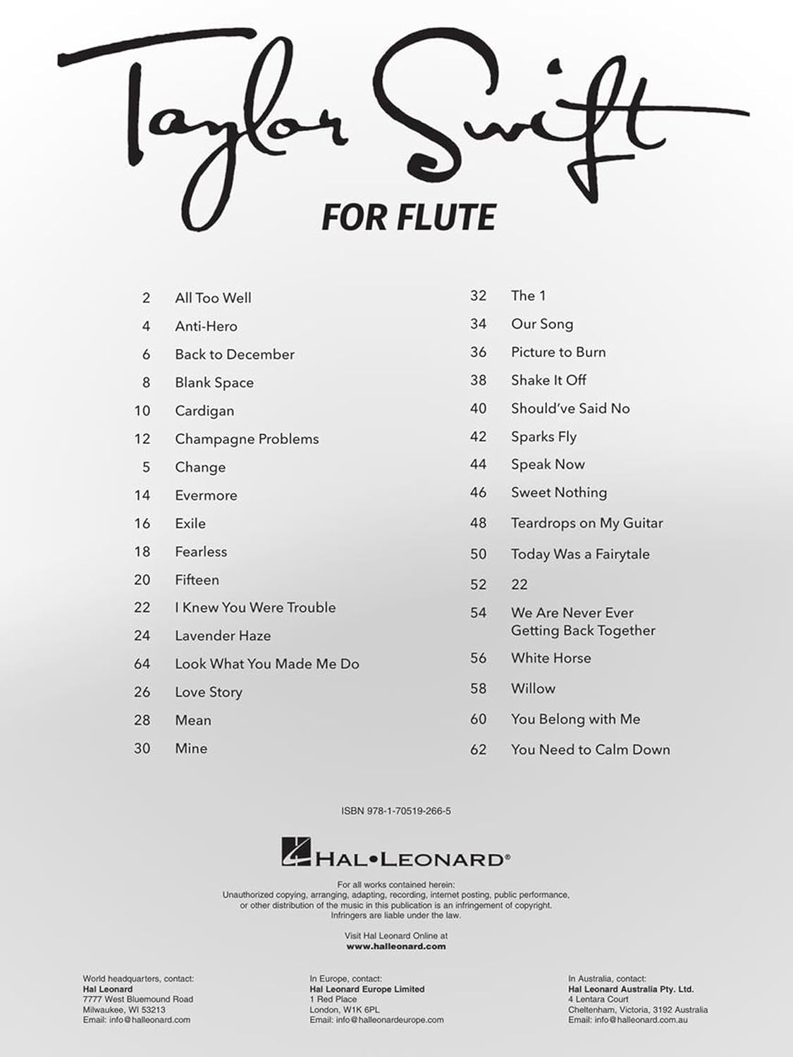Taylor Swift for Flute - 33 Songs Songs Arranged for Flute image number 1