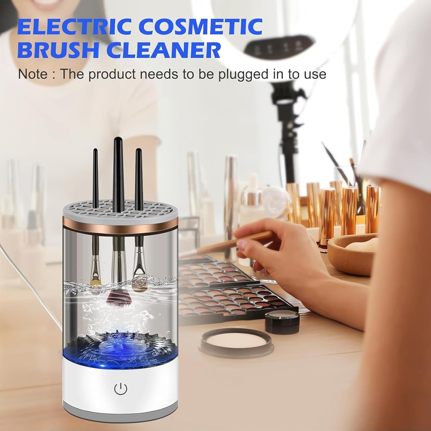 Annuoyi Electric Makeup Brush Cleaner,Automatic Spinning Cosmetic Brush Cleaner Machine with Brush Clean Mat USB Charging,For All Size Beauty Makeup Brushes Set image number 2