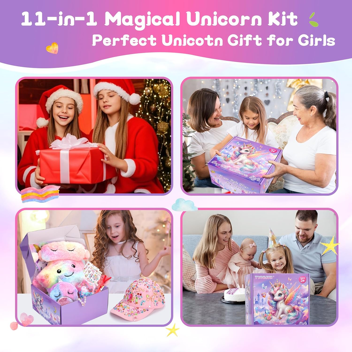 Unicorn Toys for Girls - Girls Toys 4 5 6 7 8-12 Years Old with Light up Stars Pillow/Purse/Diary with Lock/Adjustable Hat & Gem Stickers/Unicorn Gifts Birthday Christmas Easter image number 5