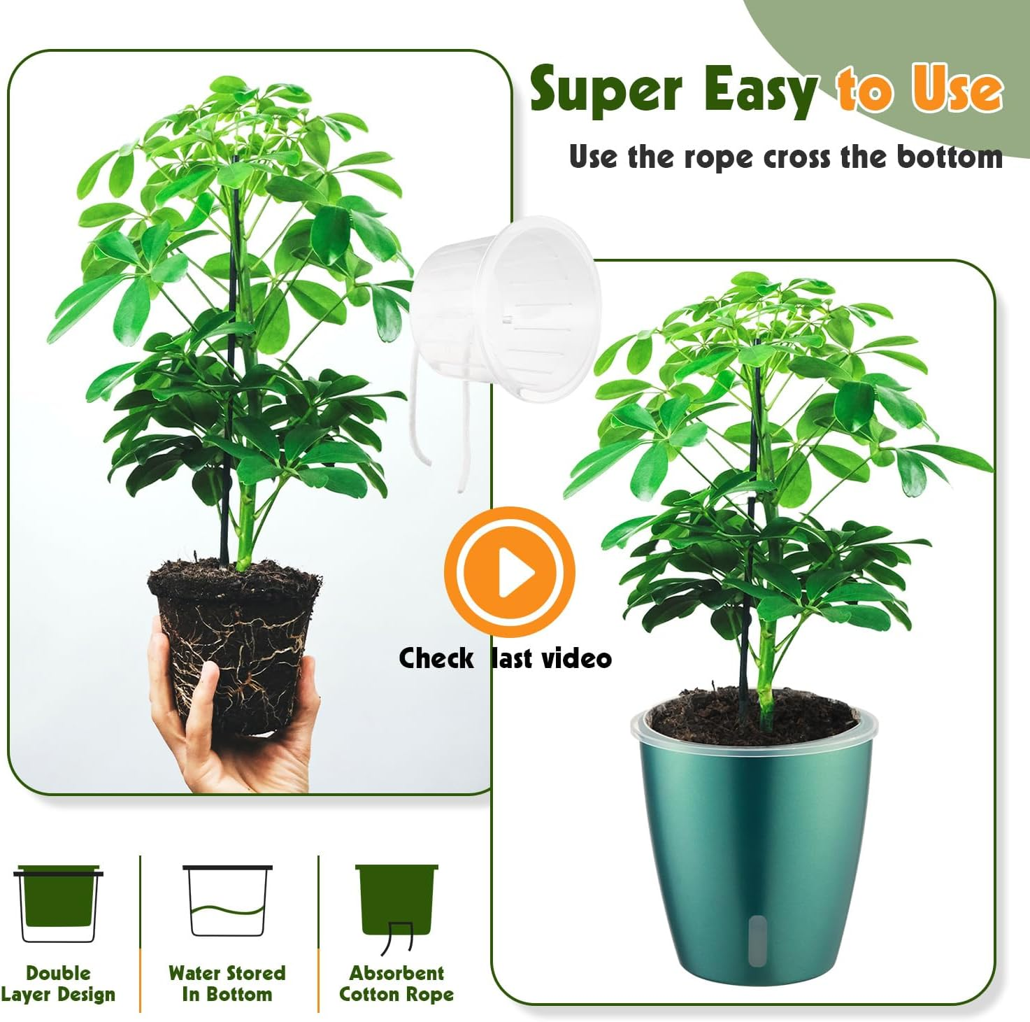 Kvyusflourish 4-Pack 6.7'' Self Watering Pots Indoor Plants Indicator,Orchid Pot Transparent Wick Pot Orchids,Small African Violet Pot African Violet,Self-Watering Planter Plants KF2273 Blue Gold