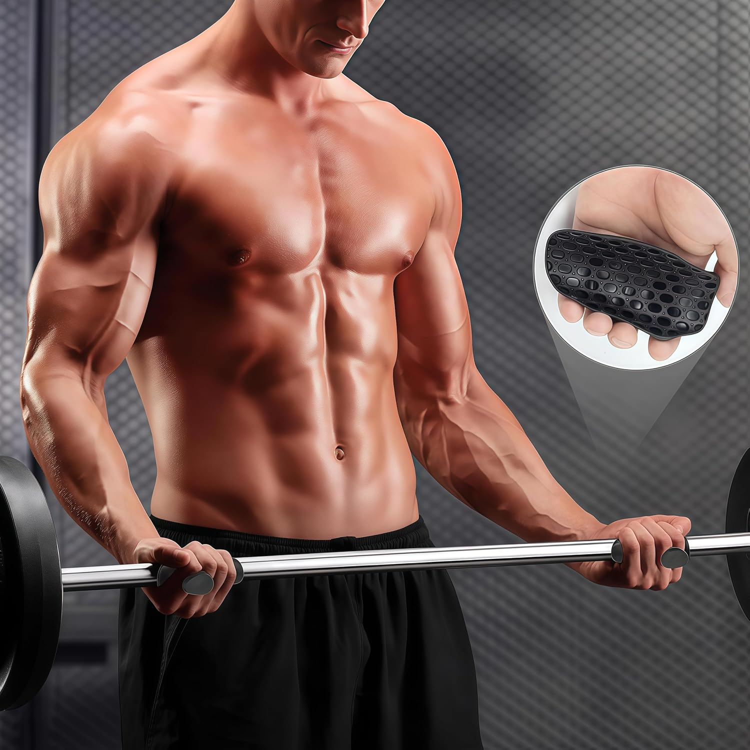 Rubber Gym Grips Fingerless Workout Grips - Ergonomic Rubber Hand Protector Gloves for Weight Lifting, Pull-Ups, Gym Training and Exercise, for Men and Women - Pink Pair image number 6