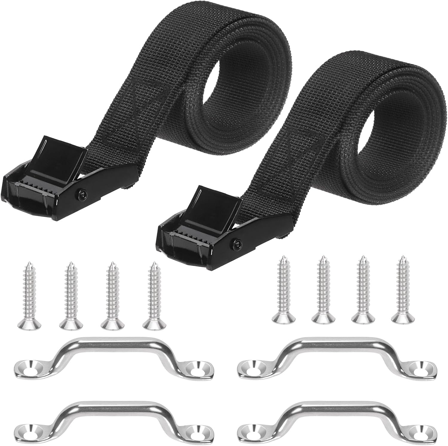 14Pcs 2 Sets Battery Tie down Strap Kit with Stainless Steel Cam Buckle, Stainless Steel Bracket and SS Screws for RV, Boat, SUV Battery Box Hold down Straps image number 2