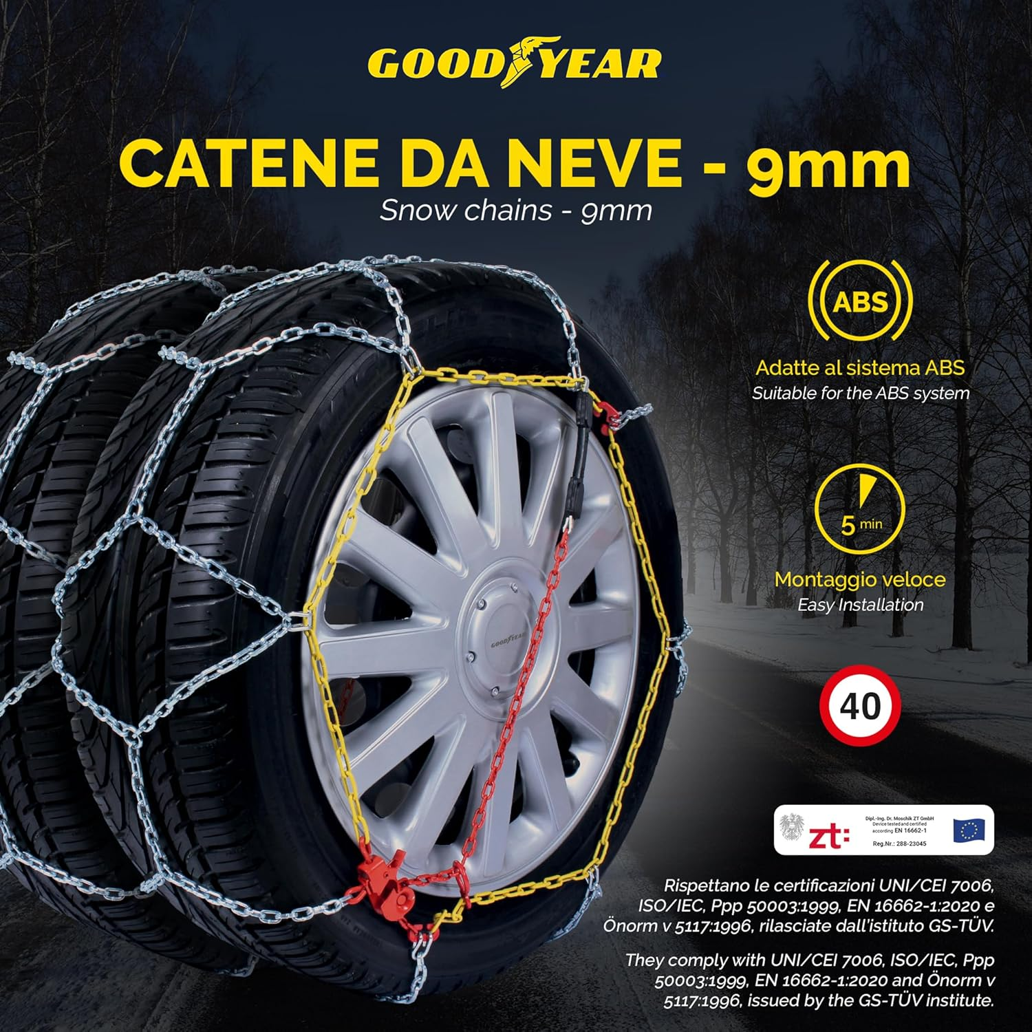 Goodyear 77907 "G9, 9 Mm Car Passenger Snow Chains, TUV and ONORM Approved, Size 090 image number 2