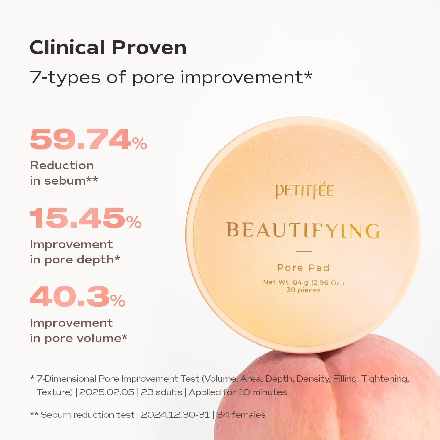 Beautifying Pore Pad (30 Pieces) - Hydrogel Peach Pore Pads with Soluble Collagen, Glutathione, Bakuchiol, Retinyl Palmitate for Smooth Skin, Minimizing Pores image number 1