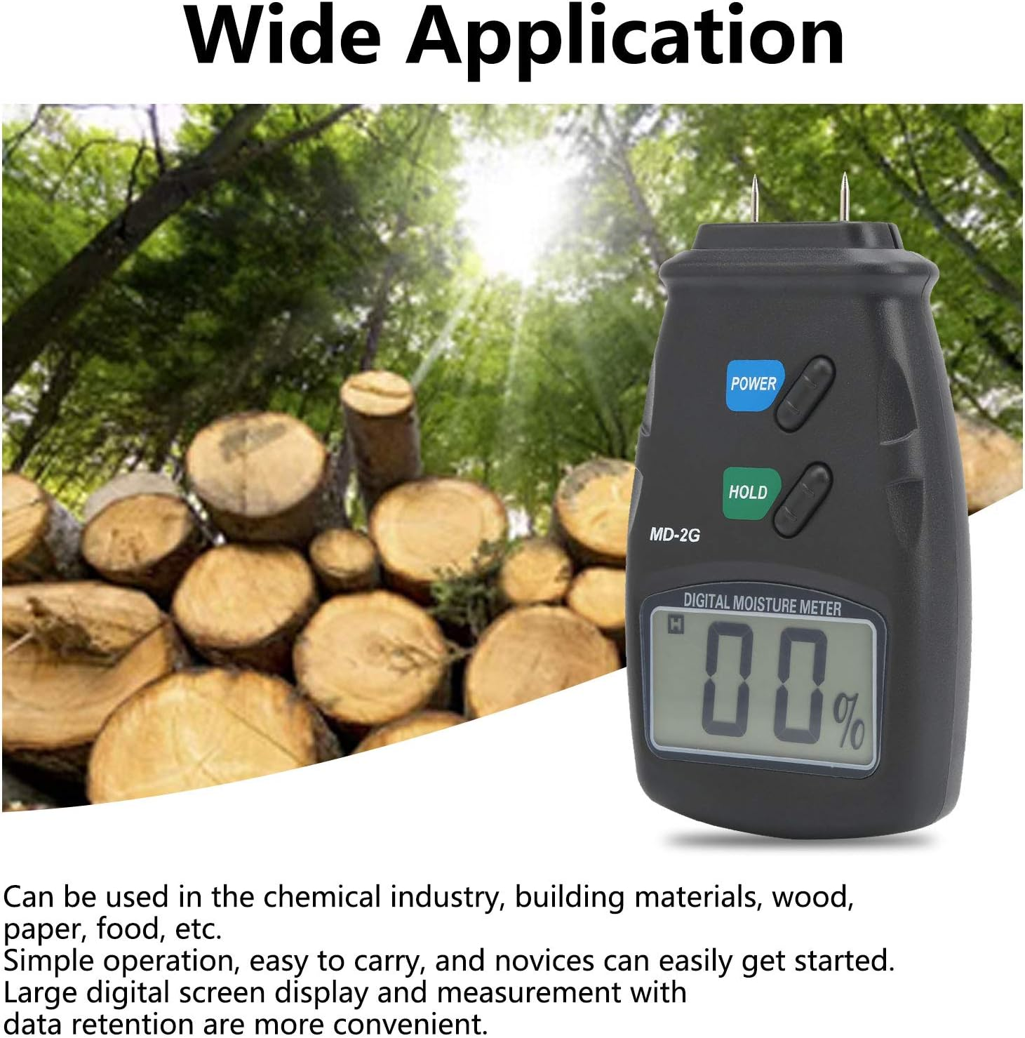 Viagasafamido Wood Moisturizer, Digital Tester with 5% -40% Measuring Range, ABS Material, Simple Operation for the Chemical Industry, Building Materials and More image number 5