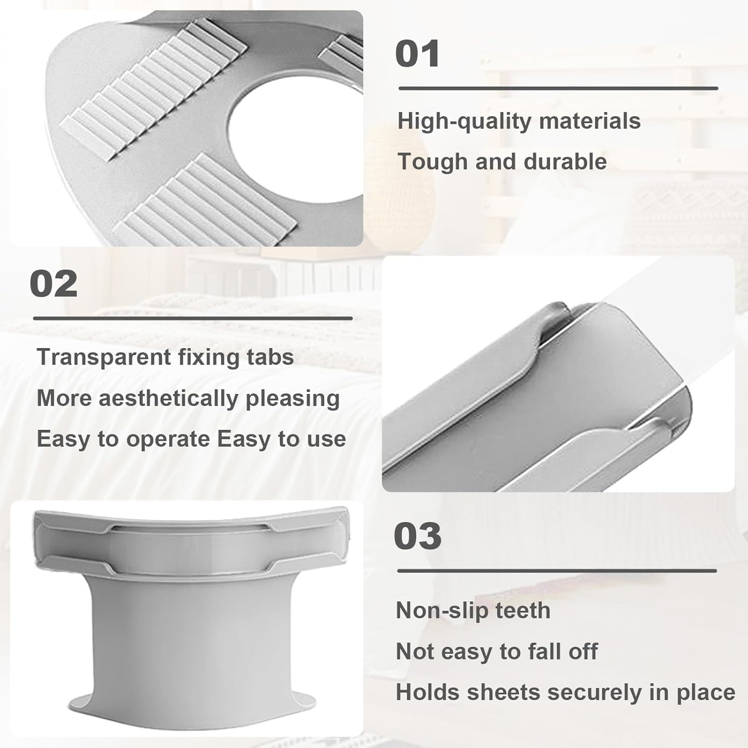 No-Slip Bed Sheet Holder &ndash; 4-Pack Invisible Fitted Sheet Clips, Bed Sheet Clips Fasteners, Secure Mattress Protectors and Bedding Safe Pin-Free Fabric Fasteners image number 2